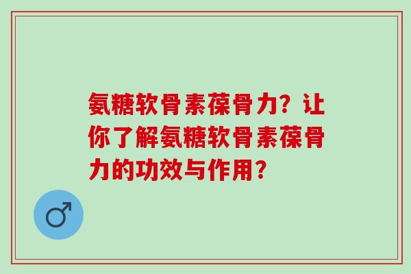 氨糖软骨素葆骨力？让你了解氨糖软骨素葆骨力的功效与作用？