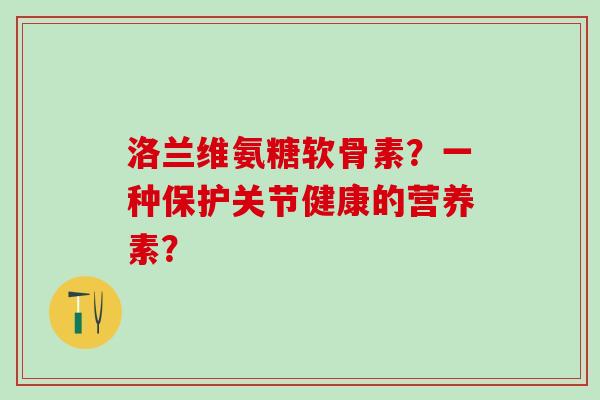 洛兰维氨糖软骨素？一种保护关节健康的营养素？
