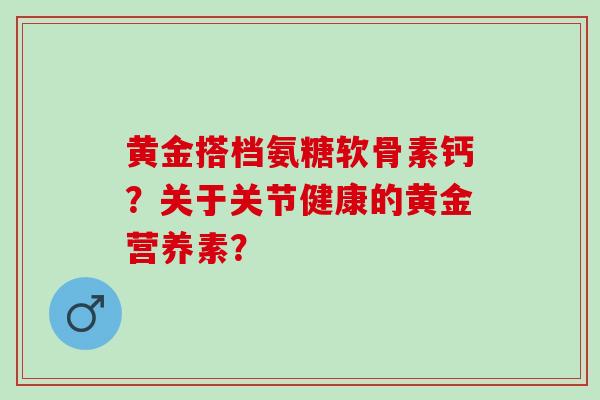 黄金搭档氨糖软骨素钙？关于关节健康的黄金营养素？