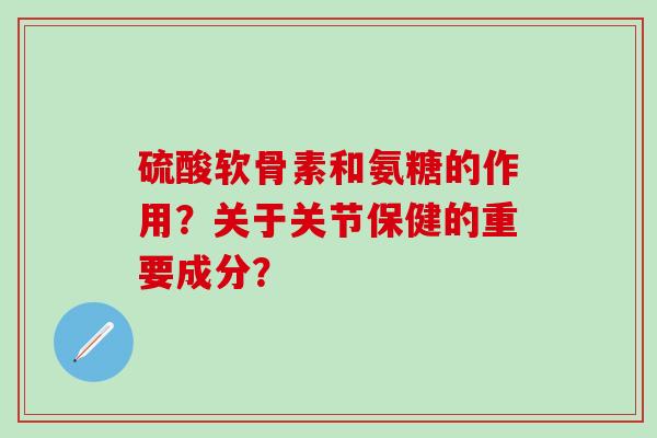 硫酸软骨素和氨糖的作用？关于关节保健的重要成分？