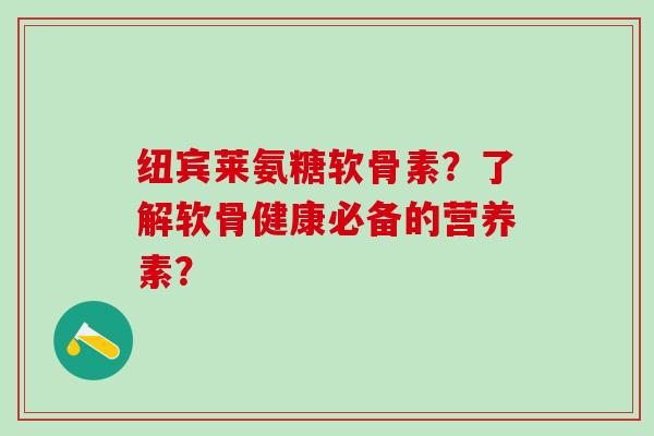 纽宾莱氨糖软骨素？了解软骨健康必备的营养素？