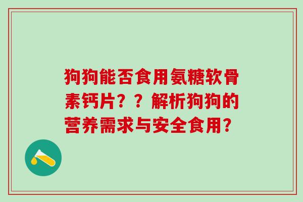 狗狗能否食用氨糖软骨素钙片??解析狗狗的营养需求与安全食用? 狗狗能否食用氨糖软骨素钙片??解析狗狗的营养需求与安全食用?