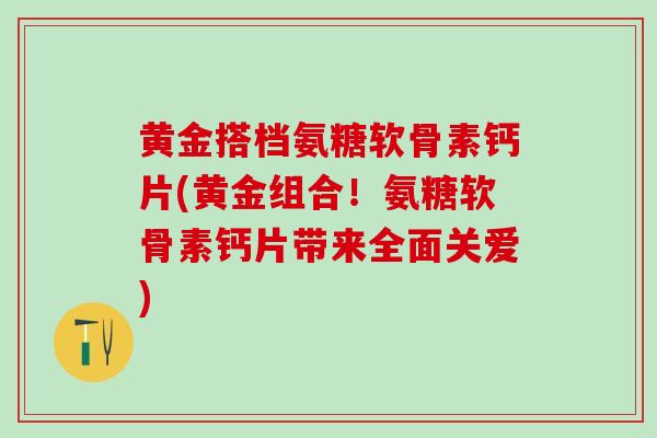 黄金搭档氨糖软骨素钙片(黄金组合！氨糖软骨素钙片带来全面关爱)