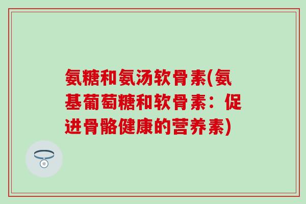 氨糖和氨汤软骨素(氨基葡萄糖和软骨素：促进骨骼健康的营养素)