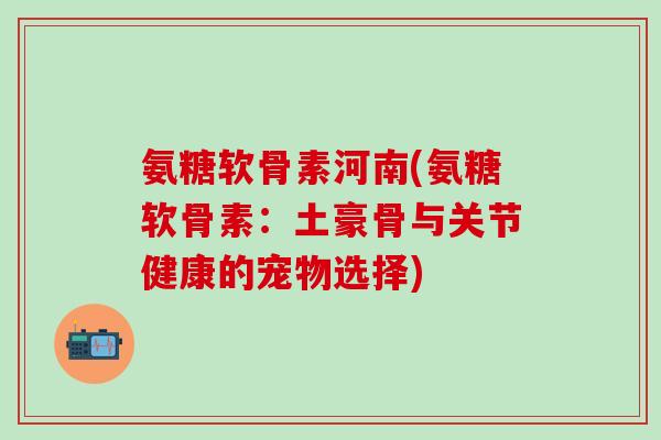 氨糖软骨素河南(氨糖软骨素：土豪骨与关节健康的宠物选择)