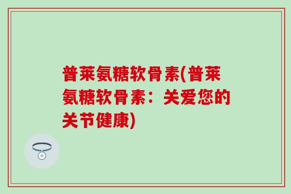 普莱氨糖软骨素(普莱氨糖软骨素：关爱您的关节健康)