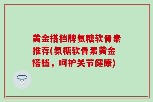黄金搭档牌氨糖软骨素推荐(氨糖软骨素黄金搭档，呵护关节健康)