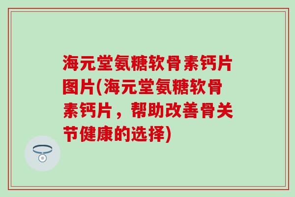海元堂氨糖软骨素钙片图片(海元堂氨糖软骨素钙片，帮助改善骨关节健康的选择)
