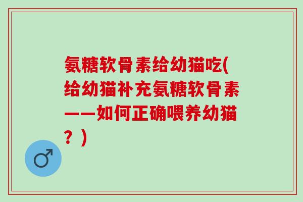 氨糖软骨素给幼猫吃(给幼猫补充氨糖软骨素——如何正确喂养幼猫？)