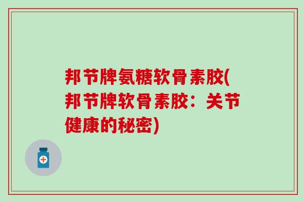 邦节牌氨糖软骨素胶(邦节牌软骨素胶：关节健康的秘密)
