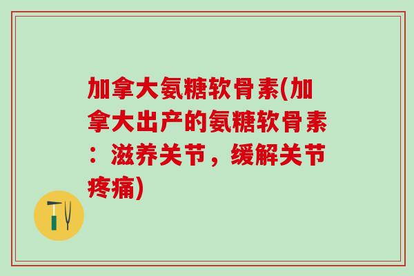 加拿大氨糖软骨素(加拿大出产的氨糖软骨素：滋养关节，缓解关节疼痛)