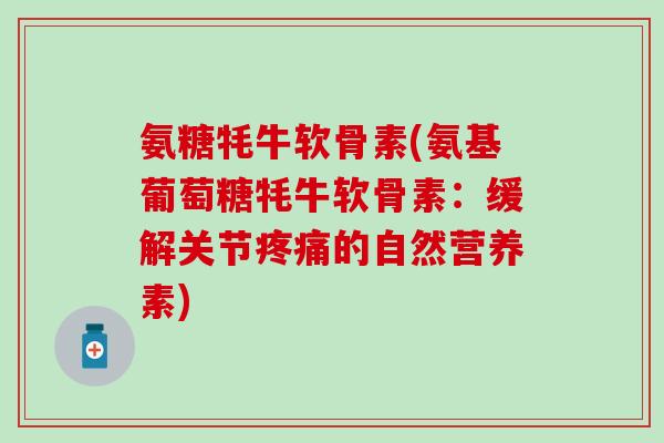 氨糖牦牛软骨素(氨基葡萄糖牦牛软骨素：缓解关节疼痛的自然营养素)