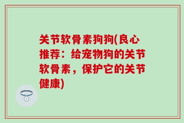 关节软骨素狗狗(良心推荐：给宠物狗的关节软骨素，保护它的关节健康)