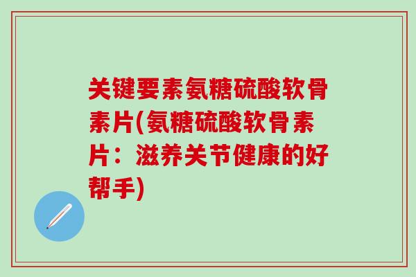 关键要素氨糖硫酸软骨素片(氨糖硫酸软骨素片：滋养关节健康的好帮手)