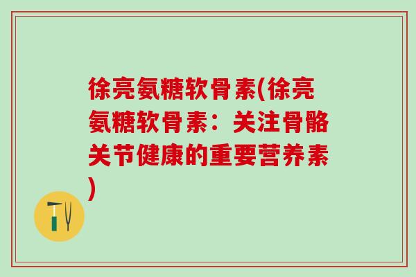 徐亮氨糖软骨素(徐亮氨糖软骨素：关注骨骼关节健康的重要营养素)