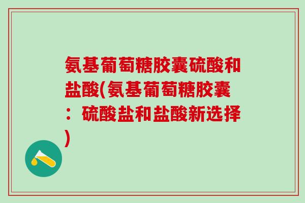 氨基葡萄糖胶囊硫酸和盐酸(氨基葡萄糖胶囊:硫酸盐和盐酸新选择) 氨基葡萄糖胶囊硫酸和盐酸(氨基葡萄糖胶囊:硫酸盐和盐酸新选择)