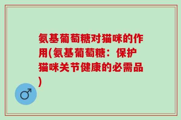 氨基葡萄糖对猫咪的作用(氨基葡萄糖：保护猫咪关节健康的必需品)