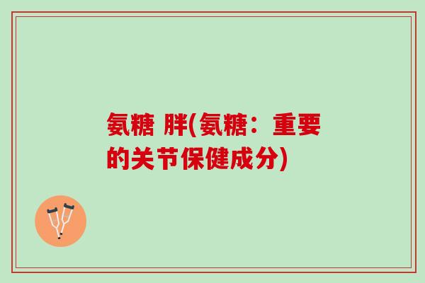 氨糖 胖(氨糖：重要的关节保健成分)