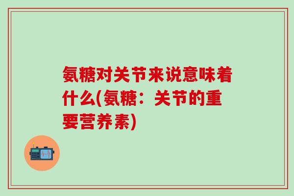 氨糖对关节来说意味着什么(氨糖：关节的重要营养素)