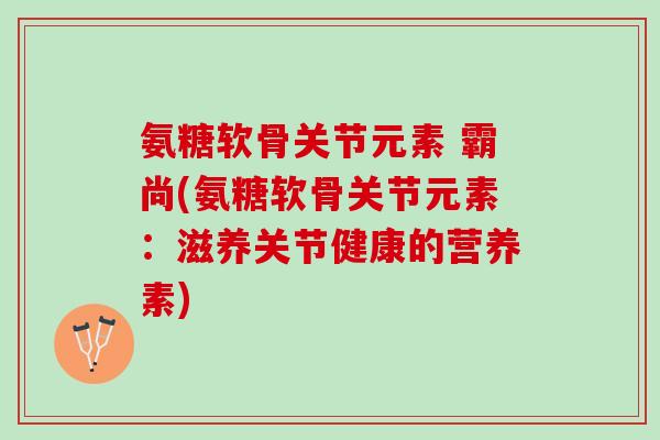 氨糖软骨关节元素 霸尚(氨糖软骨关节元素：滋养关节健康的营养素)