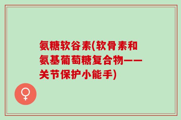 氨糖软谷素(软骨素和氨基葡萄糖复合物——关节保护小能手) 氨糖软谷素(软骨素和氨基葡萄糖复合物——关节保护小能手)