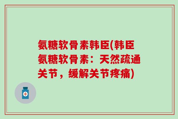 氨糖软骨素韩臣(韩臣氨糖软骨素：天然疏通关节，缓解关节疼痛)