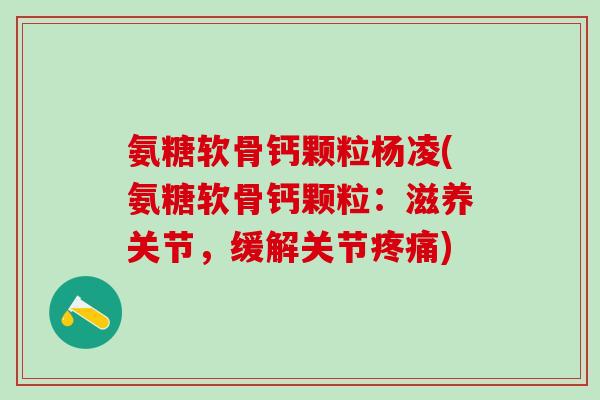 氨糖软骨钙颗粒杨凌(氨糖软骨钙颗粒：滋养关节，缓解关节疼痛)