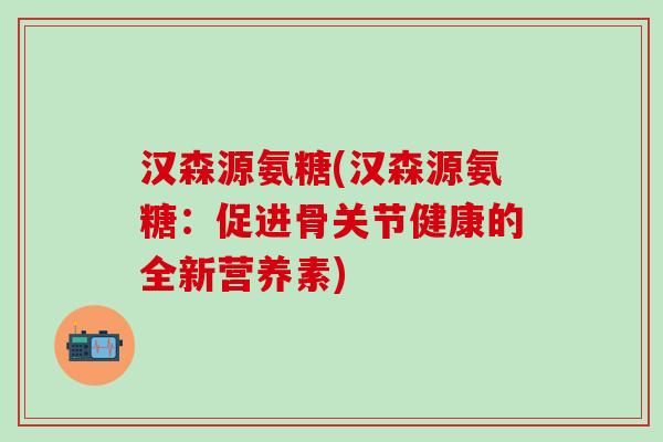 汉森源氨糖(汉森源氨糖：促进骨关节健康的全新营养素)