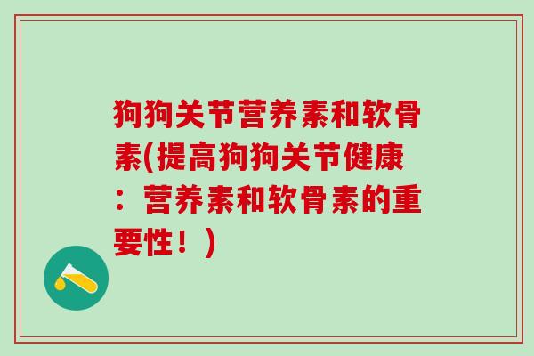 狗狗关节营养素和软骨素(提高狗狗关节健康：营养素和软骨素的重要性！)