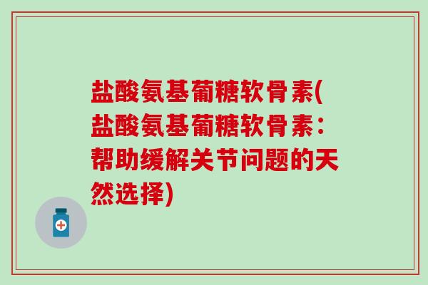 盐酸氨基葡糖软骨素(盐酸氨基葡糖软骨素：帮助缓解关节问题的天然选择)