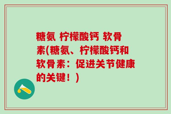 糖氨 柠檬酸钙 软骨素(糖氨、柠檬酸钙和软骨素：促进关节健康的关键！)
