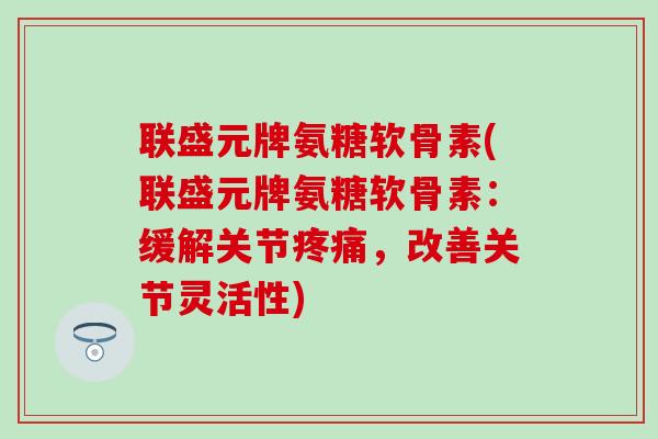 联盛元牌氨糖软骨素(联盛元牌氨糖软骨素：缓解关节疼痛，改善关节灵活性)