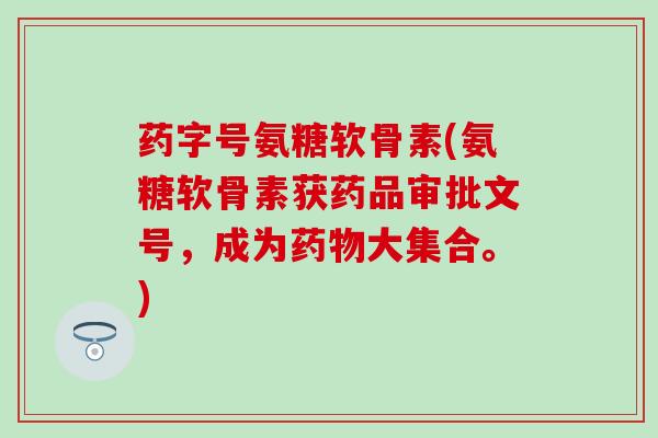药字号氨糖软骨素(氨糖软骨素获药品审批文号，成为药物大集合。)