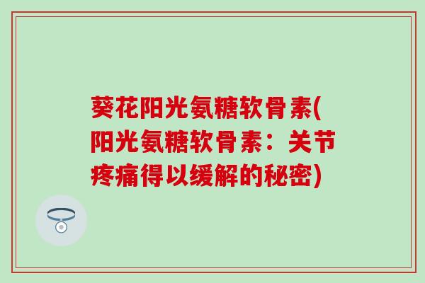 葵花阳光氨糖软骨素(阳光氨糖软骨素：关节疼痛得以缓解的秘密)