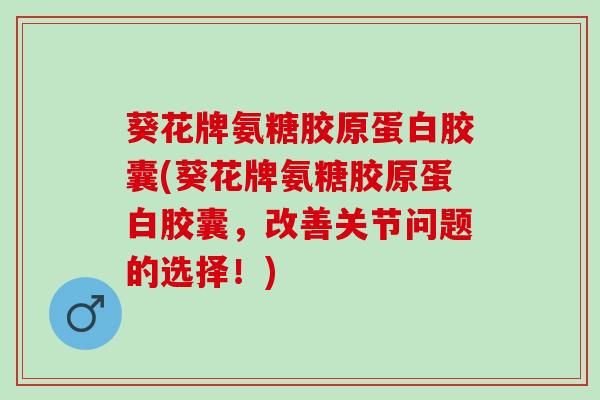 葵花牌氨糖胶原蛋白胶囊(葵花牌氨糖胶原蛋白胶囊，改善关节问题的选择！)