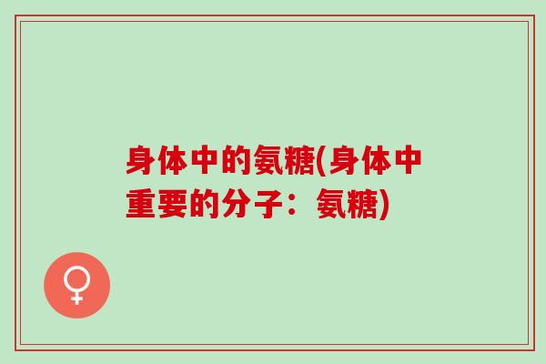 身体中的氨糖(身体中重要的分子：氨糖)