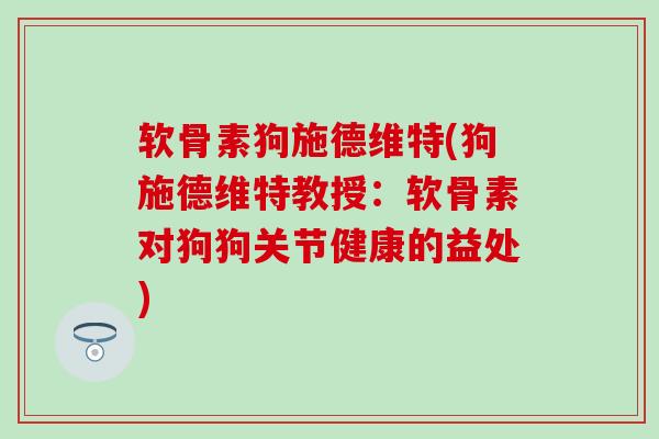 软骨素狗施德维特(狗施德维特教授：软骨素对狗狗关节健康的益处)