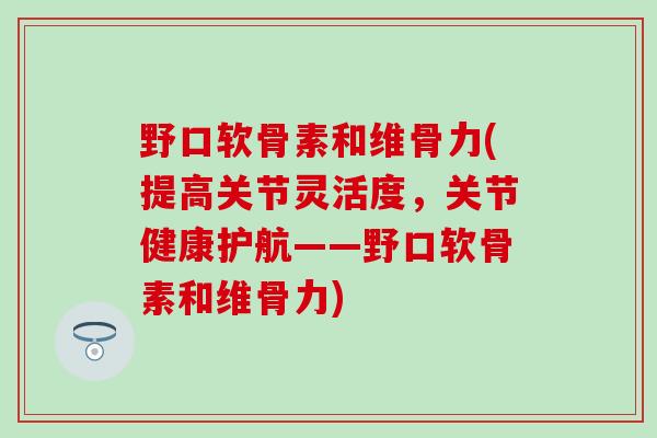 野口软骨素和维骨力(提高关节灵活度，关节健康护航——野口软骨素和维骨力)