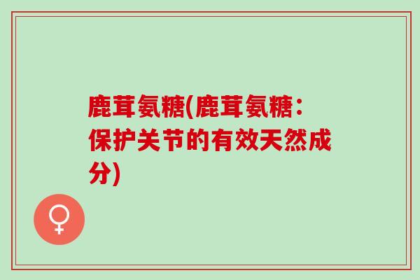 鹿茸氨糖(鹿茸氨糖：保护关节的有效天然成分)