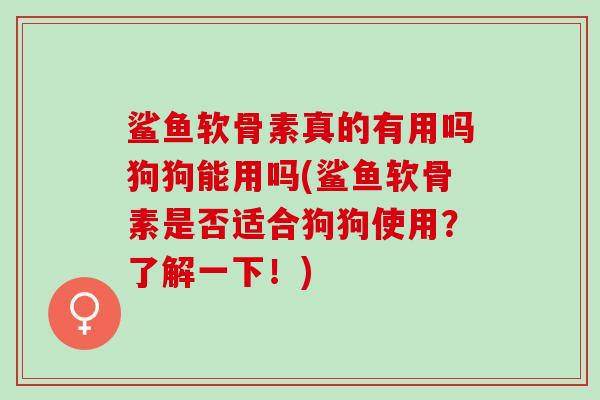 鲨鱼软骨素真的有用吗狗狗能用吗(鲨鱼软骨素是否适合狗狗使用？了解一下！)