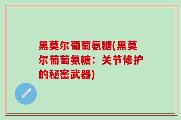 黑莫尔葡萄氨糖(黑莫尔葡萄氨糖：关节修护的秘密武器)