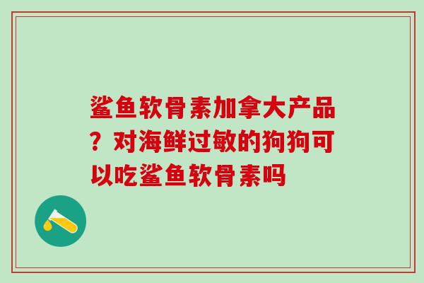 鲨鱼软骨素加拿大产品？对海鲜过敏的狗狗可以吃鲨鱼软骨素吗