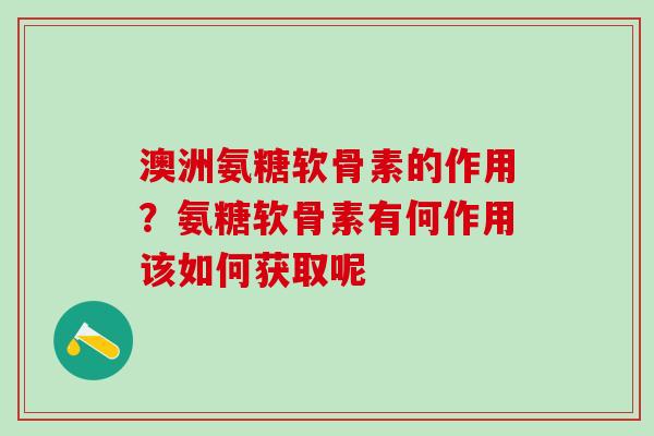 澳洲氨糖软骨素的作用？氨糖软骨素有何作用该如何获取呢
