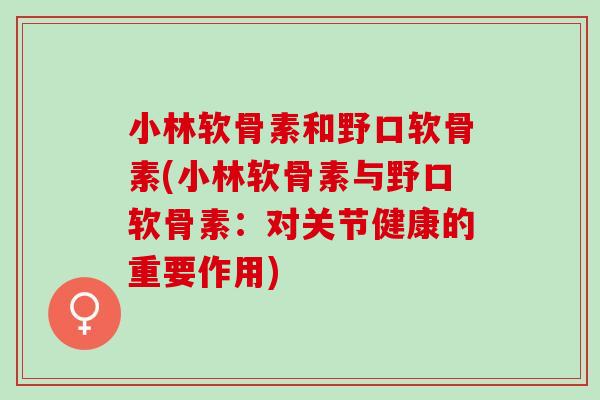 小林软骨素和野口软骨素(小林软骨素与野口软骨素：对关节健康的重要作用)