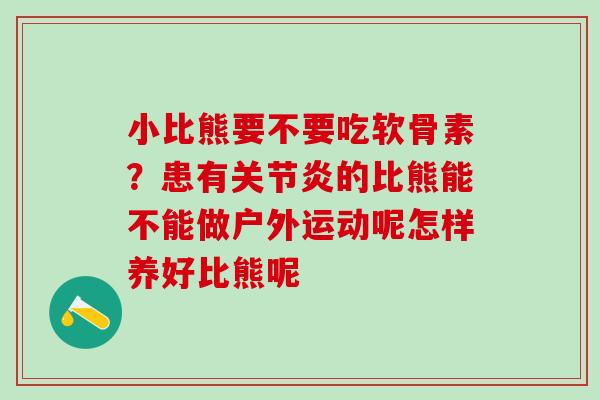 小比熊要不要吃软骨素？患有关节炎的比熊能不能做户外运动呢怎样养好比熊呢