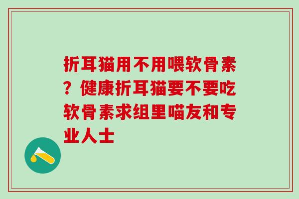 折耳猫用不用喂软骨素？健康折耳猫要不要吃软骨素求组里喵友和专业人士
