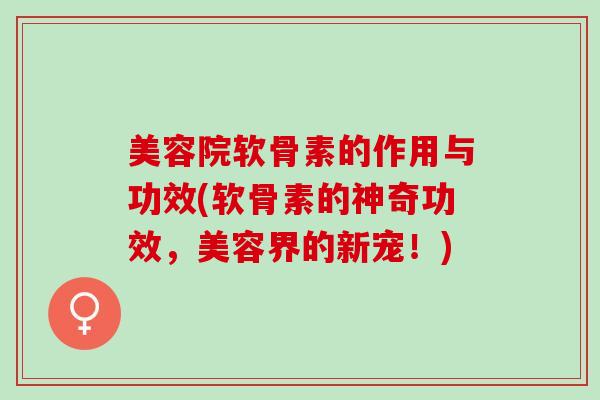 美容院软骨素的作用与功效(软骨素的神奇功效，美容界的新宠！)
