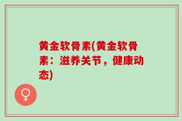 黄金软骨素(黄金软骨素：滋养关节，健康动态)