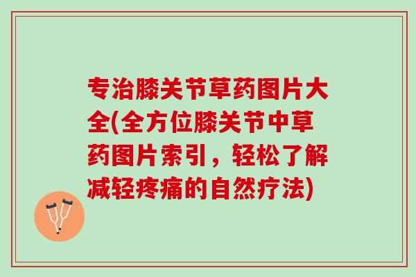 专治膝关节草药图片大全(全方位膝关节中草药图片索引，轻松了解减轻疼痛的自然疗法)
