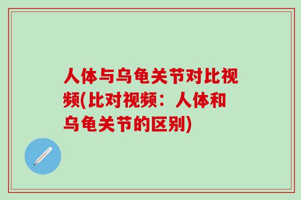 人体与乌龟关节对比视频(比对视频：人体和乌龟关节的区别)